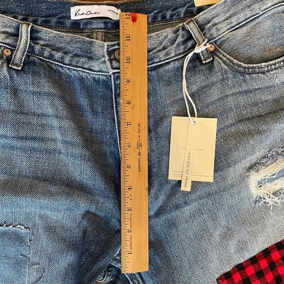 NWT KanCan Nonstretch High Rise Plaid Patch Ripped Boyfriend Jeans - Picture 10 of 11